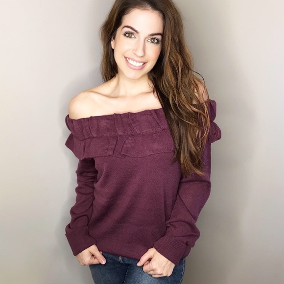 ValMarie Sweaters - LAST 1- Eggplant off shoulder sweater